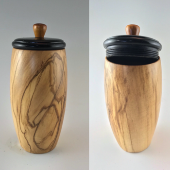  Maui Olive wood box, hand chased threads 